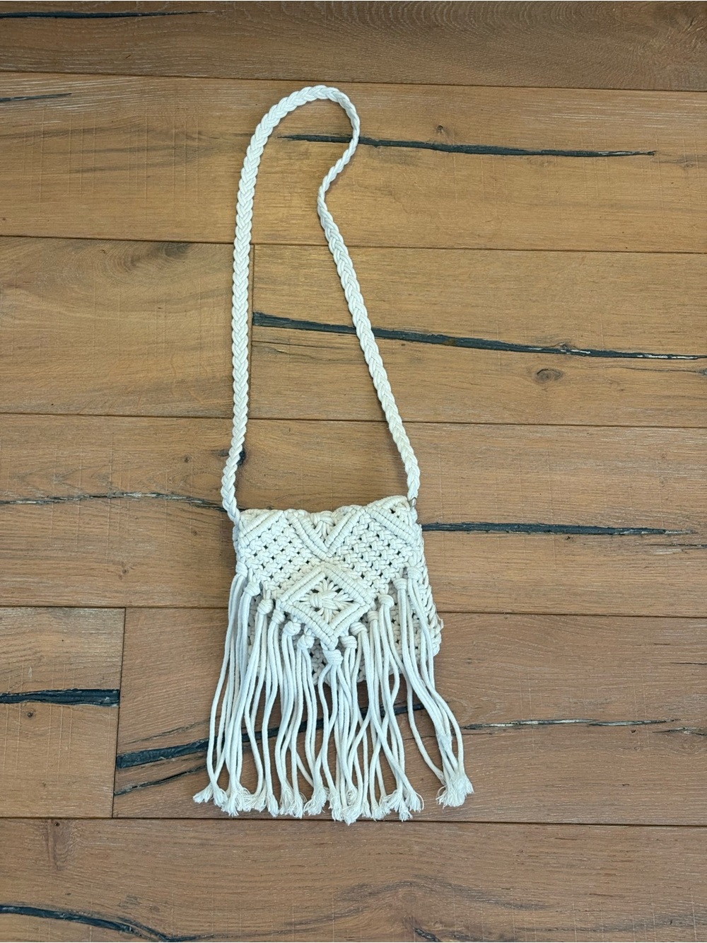 Boho Macramé Fringe Crossbody Bag - Cream